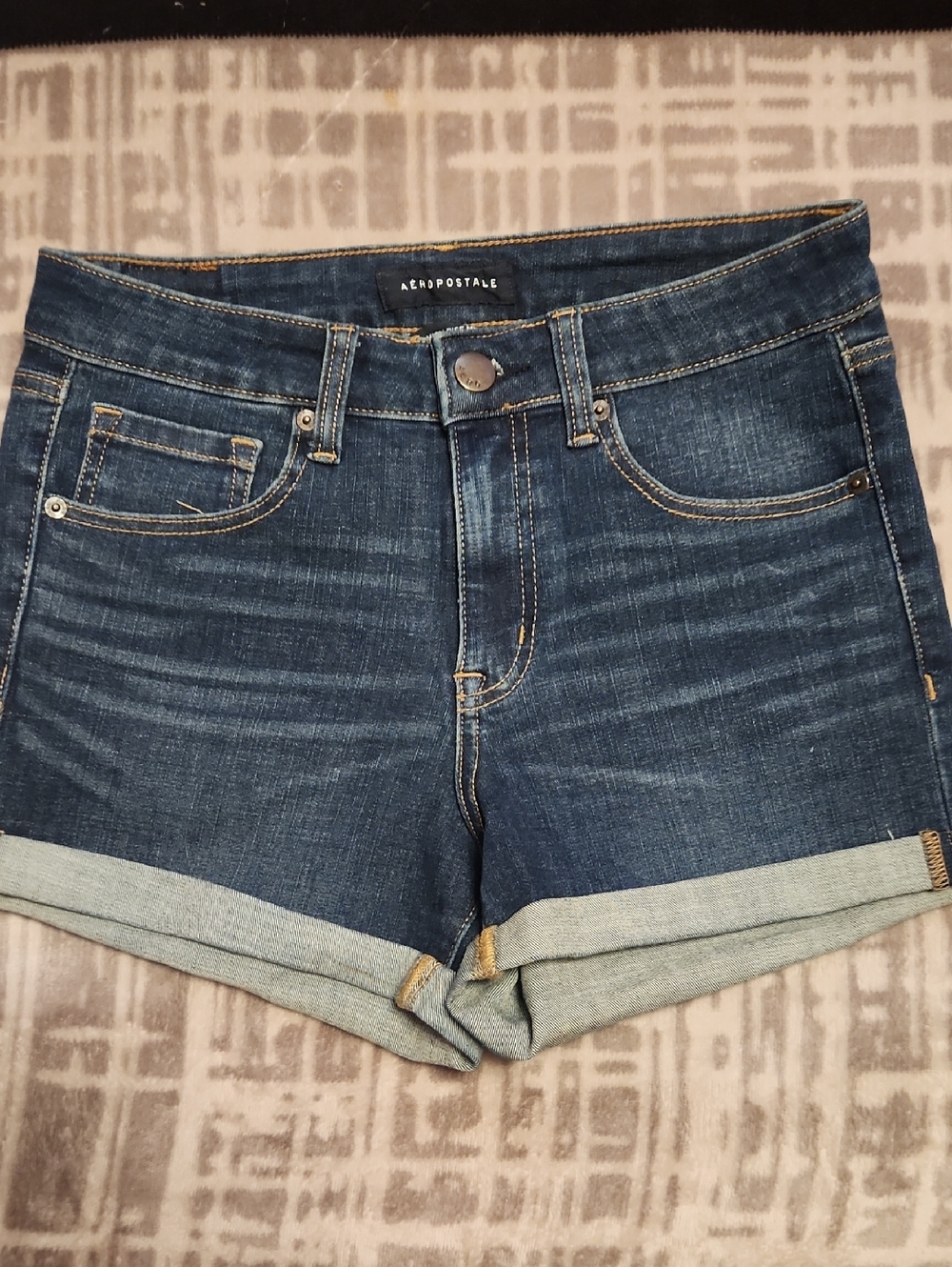 Aeropostale High Rise Midi Denim Shorts in Dark Blue